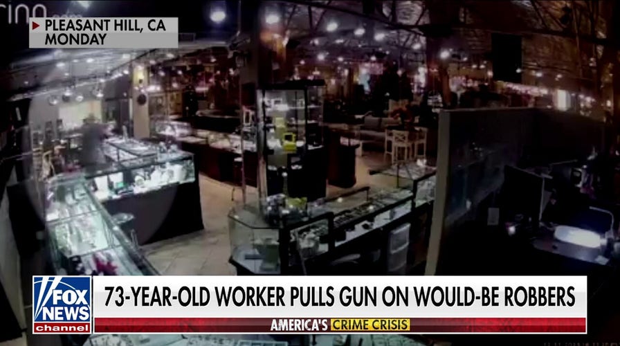 Elderly worker pulls gun on would-be robbers